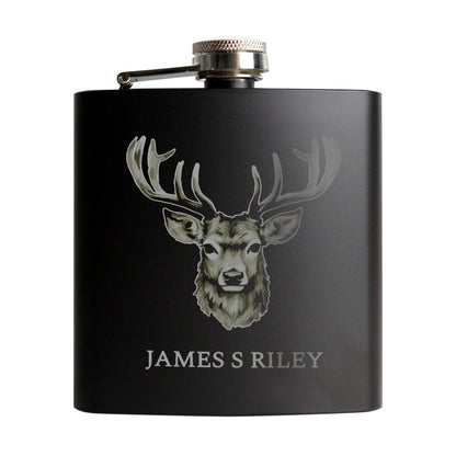 Personalised Stag Black Hip Flask Peach Bomb Fashion, Jewellery, Homeware & Gifts Glasses & Barware