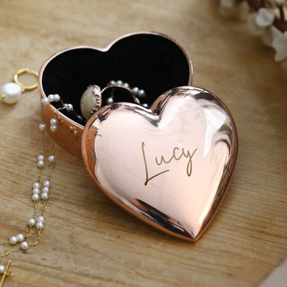 Engraved Rose Gold Heart Trinket Box Personalised