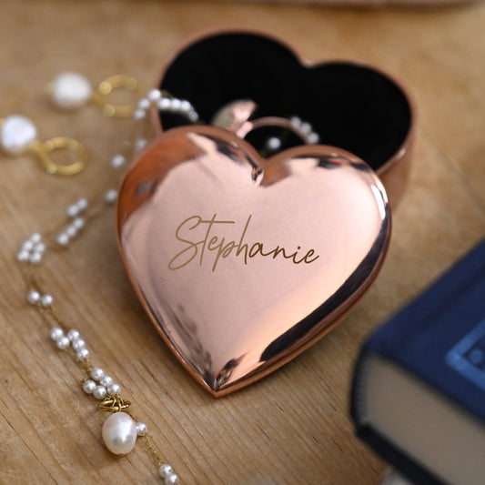 Engraved Rose Gold Heart Trinket Box Personalised