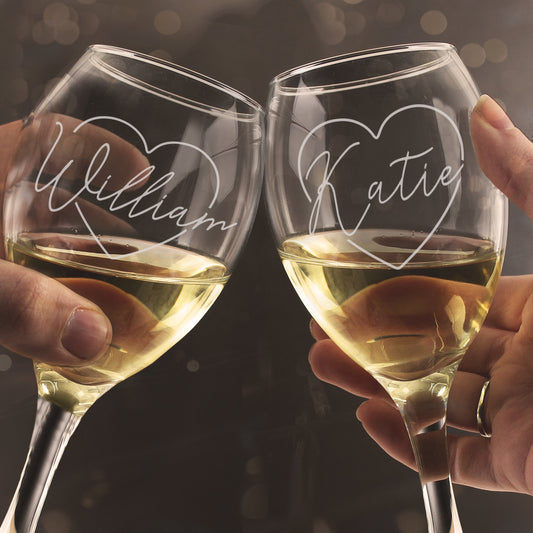 Personalised Heart Name Wine Glass Set Peach Bomb Fashion, Jewellery, Homeware & Gifts Glasses & Barware