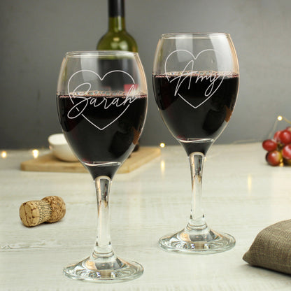 Personalised Heart Name Wine Glass Set Peach Bomb Fashion, Jewellery, Homeware & Gifts Glasses & Barware