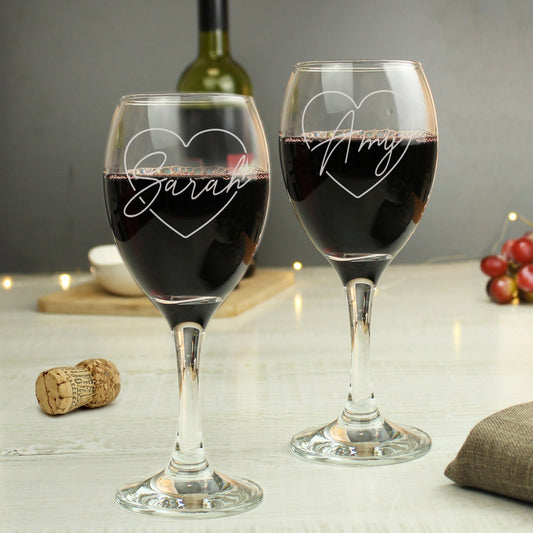 Personalised Heart Name Wine Glass Set Peach Bomb Fashion, Jewellery, Homeware & Gifts Glasses & Barware