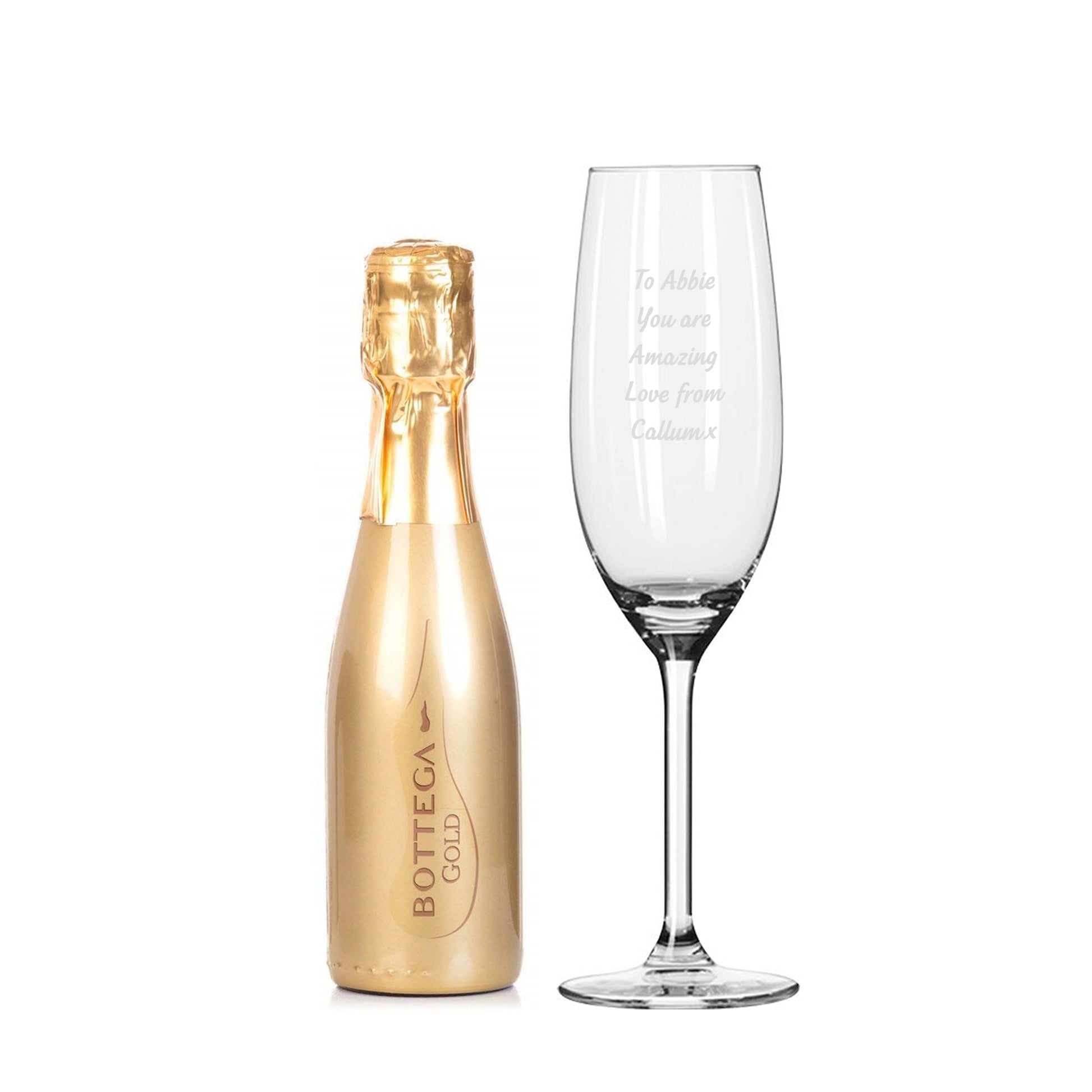 Personalised Flute & Mini Gold Bottega Prosecco Set Peach Bomb Fashion, Jewellery, Homeware & Gifts Alcohol