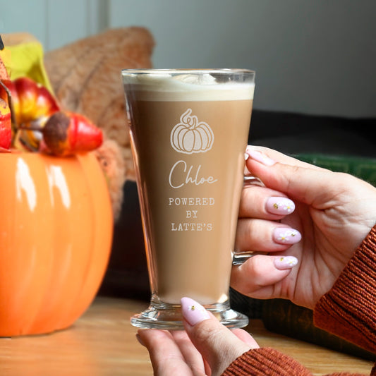 Personalised Pumpkin Latte Glass Peach Bomb Fashion, Jewellery, Homeware & Gifts Glasses & Barware