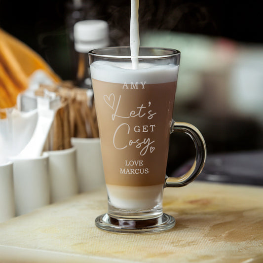 Personalised Get Cosy Latte Glass Peach Bomb Fashion, Jewellery, Homeware & Gifts Glasses & Barware