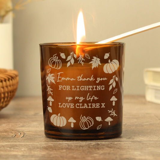Personalised Pumpkins Amber Glass Candle Peach Bomb Fashion, Jewellery, Homeware & Gifts Candles & Reed Diffusers