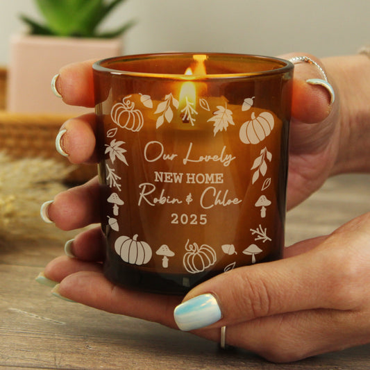 Personalised Pumpkins Amber Glass Candle Peach Bomb Fashion, Jewellery, Homeware & Gifts Candles & Reed Diffusers