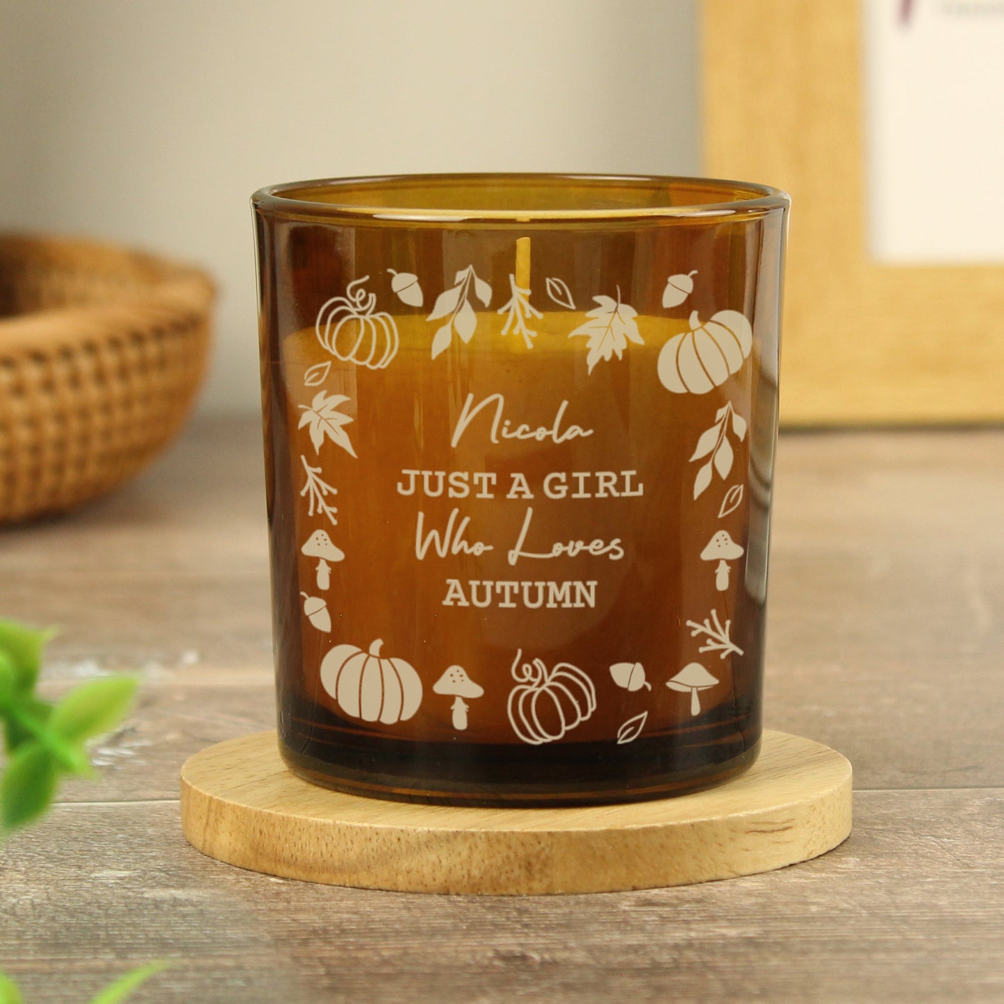 Personalised Pumpkins Amber Glass Candle Peach Bomb Fashion, Jewellery, Homeware & Gifts Candles & Reed Diffusers