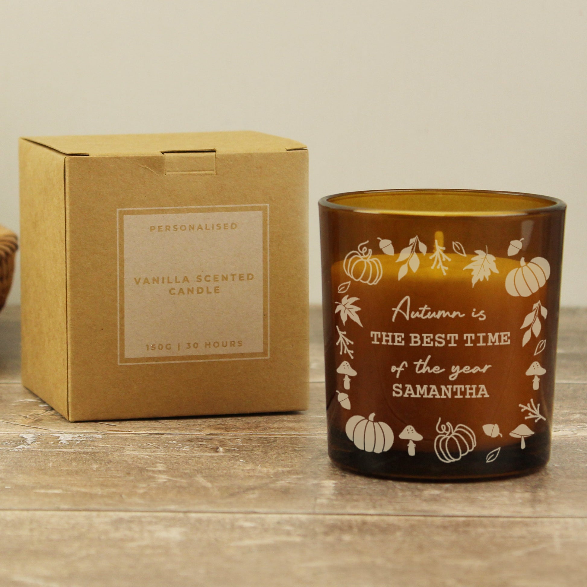 Personalised Pumpkins Amber Glass Candle Peach Bomb Fashion, Jewellery, Homeware & Gifts Candles & Reed Diffusers