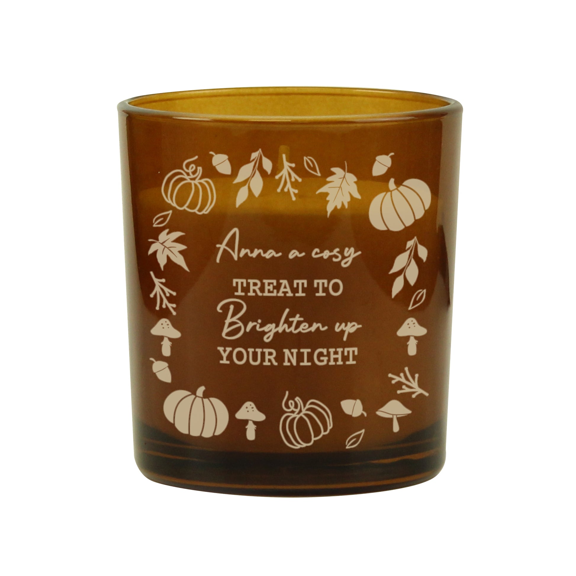 Personalised Pumpkins Amber Glass Candle Peach Bomb Fashion, Jewellery, Homeware & Gifts Candles & Reed Diffusers