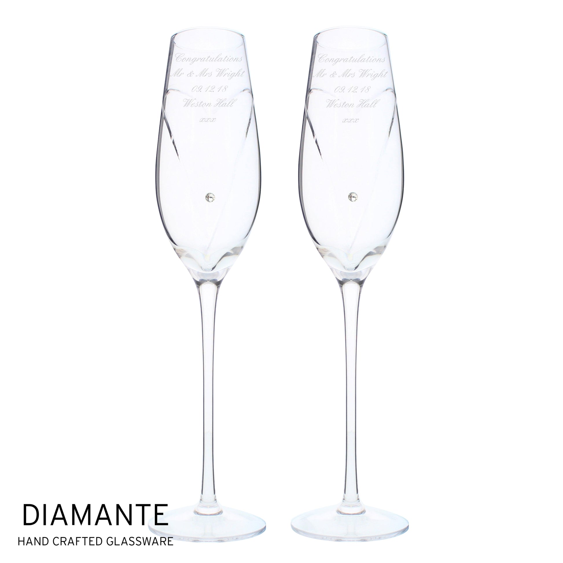 Personalised Hand Cut Heart Pair of Flutes with Gift Box Peach Bomb Fashion, Jewellery, Homeware & Gifts Glasses & Barware