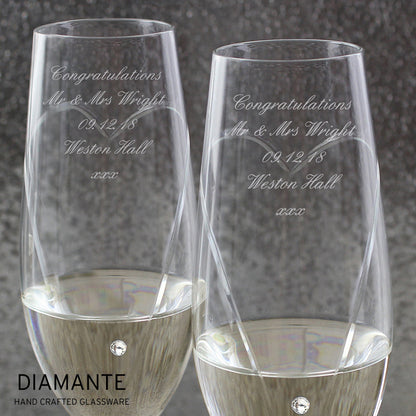 Personalised Hand Cut Heart Pair of Flutes with Gift Box Peach Bomb Fashion, Jewellery, Homeware & Gifts Glasses & Barware