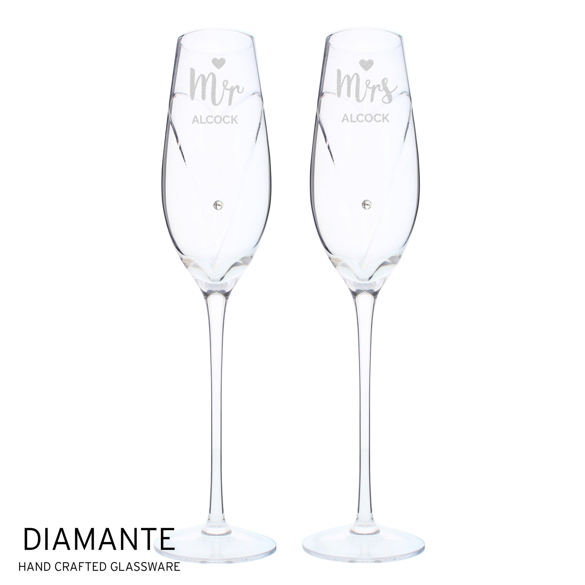 Personalised Hand Cut Mr & Mrs Pair of Flutes in Gift Box Peach Bomb Fashion, Jewellery, Homeware & Gifts Glasses & Barware