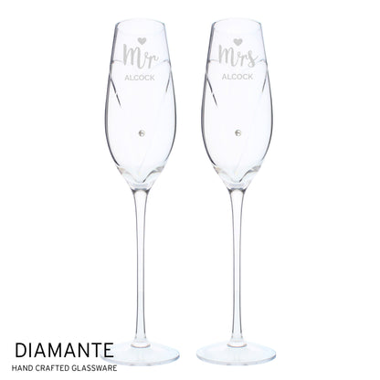 Personalised Hand Cut Mr & Mrs Pair of Flutes in Gift Box Peach Bomb Fashion, Jewellery, Homeware & Gifts Glasses & Barware