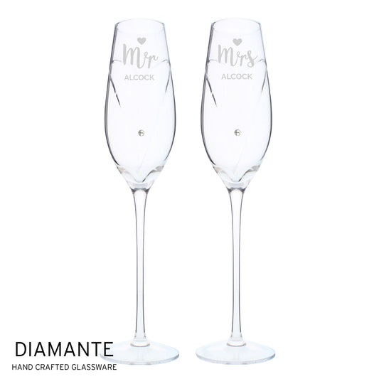 Personalised Hand Cut Mr & Mrs Pair of Flutes in Gift Box Peach Bomb Fashion, Jewellery, Homeware & Gifts Glasses & Barware