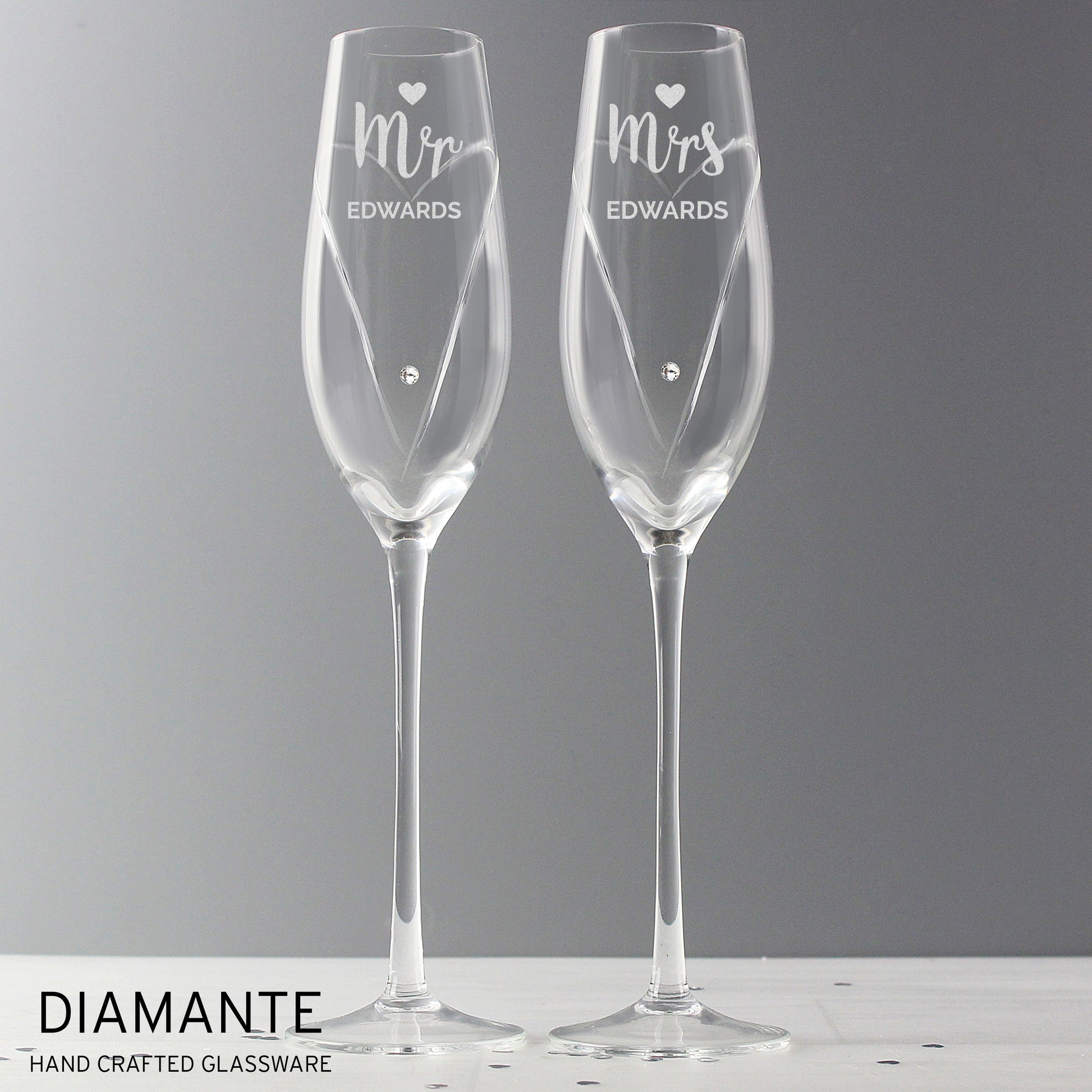 Personalised Hand Cut Mr & Mrs Pair of Flutes in Gift Box Peach Bomb Fashion, Jewellery, Homeware & Gifts Glasses & Barware