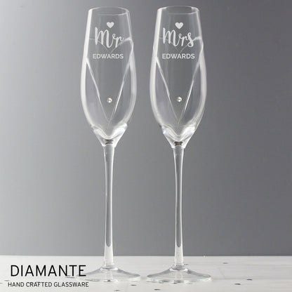 Personalised Hand Cut Mr & Mrs Pair of Flutes in Gift Box Peach Bomb Fashion, Jewellery, Homeware & Gifts Glasses & Barware