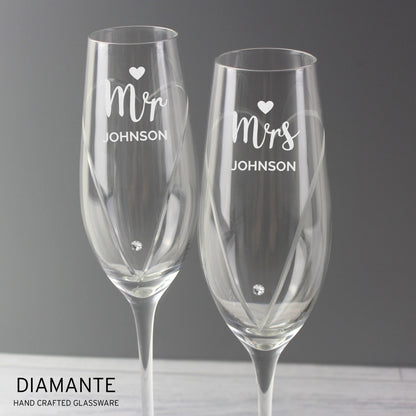 Personalised Hand Cut Mr & Mrs Pair of Flutes in Gift Box Peach Bomb Fashion, Jewellery, Homeware & Gifts Glasses & Barware