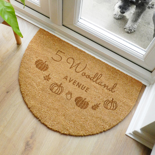 Personalised Pumpkin Half Moon Doormat Peach Bomb Fashion, Jewellery, Homeware & Gifts Doormats