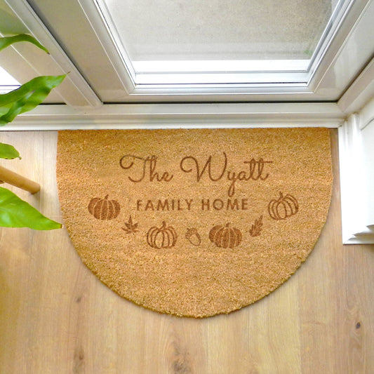 Personalised Pumpkin Half Moon Doormat Peach Bomb Fashion, Jewellery, Homeware & Gifts Doormats