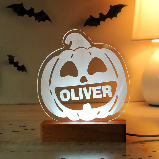 Personalised Pumpkin Wooden LED Light Peach Bomb Fashion, Jewellery, Homeware & Gifts LED Lights, Candles & Decorations