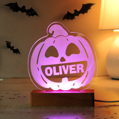 Personalised Pumpkin Wooden LED Light Peach Bomb Fashion, Jewellery, Homeware & Gifts LED Lights, Candles & Decorations