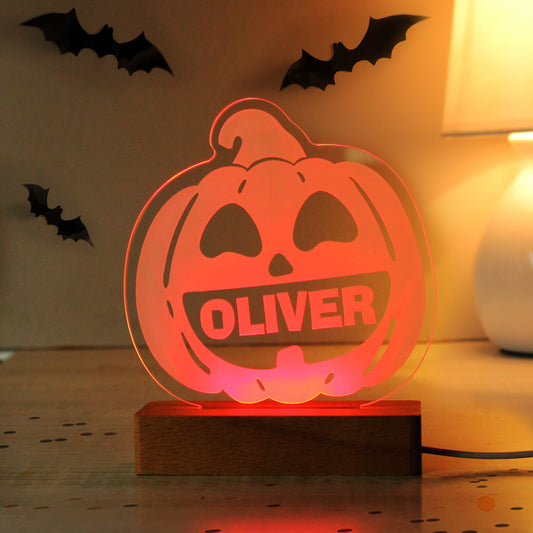 Personalised Pumpkin Wooden LED Light Peach Bomb Fashion, Jewellery, Homeware & Gifts LED Lights, Candles & Decorations