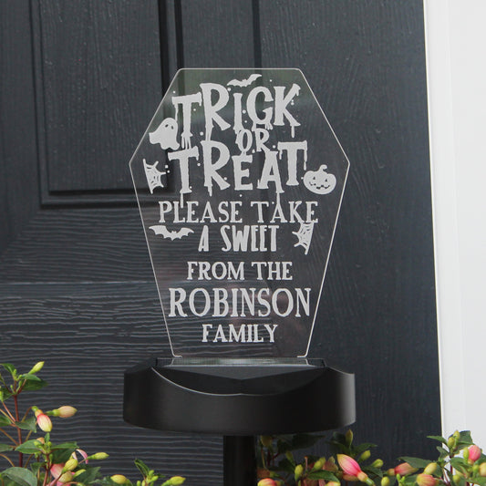 Personalised Trick or Treat Halloween Solar Light Peach Bomb Fashion, Jewellery, Homeware & Gifts LED Lights, Candles & Decorations