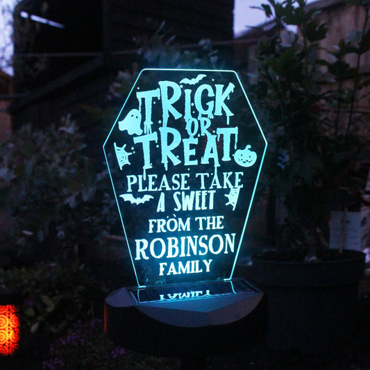 Personalised Trick or Treat Halloween Solar Light Peach Bomb Fashion, Jewellery, Homeware & Gifts LED Lights, Candles & Decorations