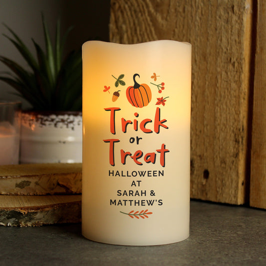 Personalised Trick or Treat LED Candle Peach Bomb Fashion, Jewellery, Homeware & Gifts LED Lights, Candles & Decorations