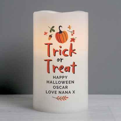 Personalised Trick or Treat LED Candle Peach Bomb Fashion, Jewellery, Homeware & Gifts LED Lights, Candles & Decorations