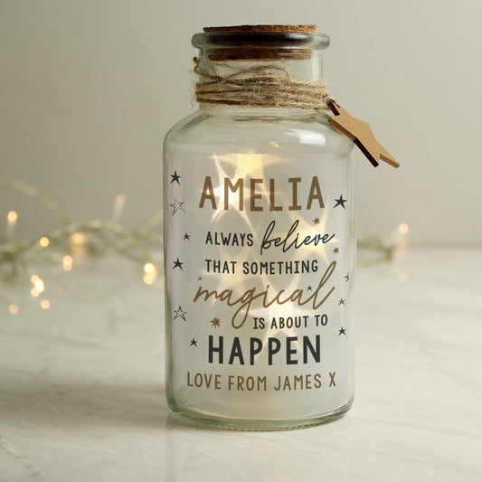 Personalised Magical Things Happen LED Glass Jar Peach Bomb Fashion, Jewellery, Homeware & Gifts LED Lights, Candles & Decorations