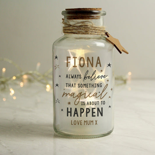 Personalised Magical Things Happen LED Glass Jar Peach Bomb Fashion, Jewellery, Homeware & Gifts LED Lights, Candles & Decorations