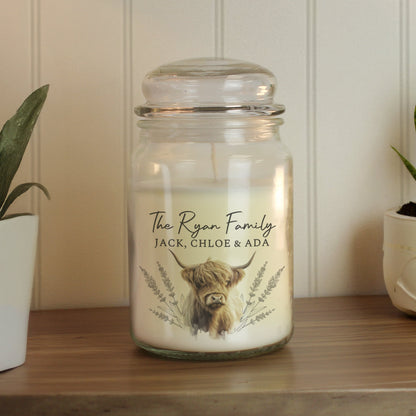 Personalised Highland Cow Large Candle Jar Peach Bomb Fashion, Jewellery, Homeware & Gifts Candles & Reed Diffusers