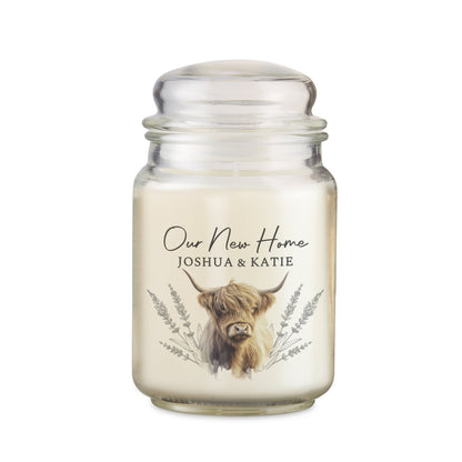 Personalised Highland Cow Large Candle Jar Peach Bomb Fashion, Jewellery, Homeware & Gifts Candles & Reed Diffusers