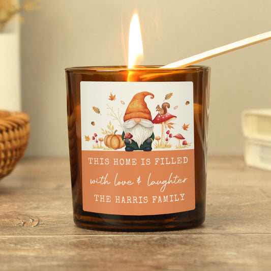 Personalised Autumn Gonk Amber Glass Candle Peach Bomb Fashion, Jewellery, Homeware & Gifts Candles & Reed Diffusers