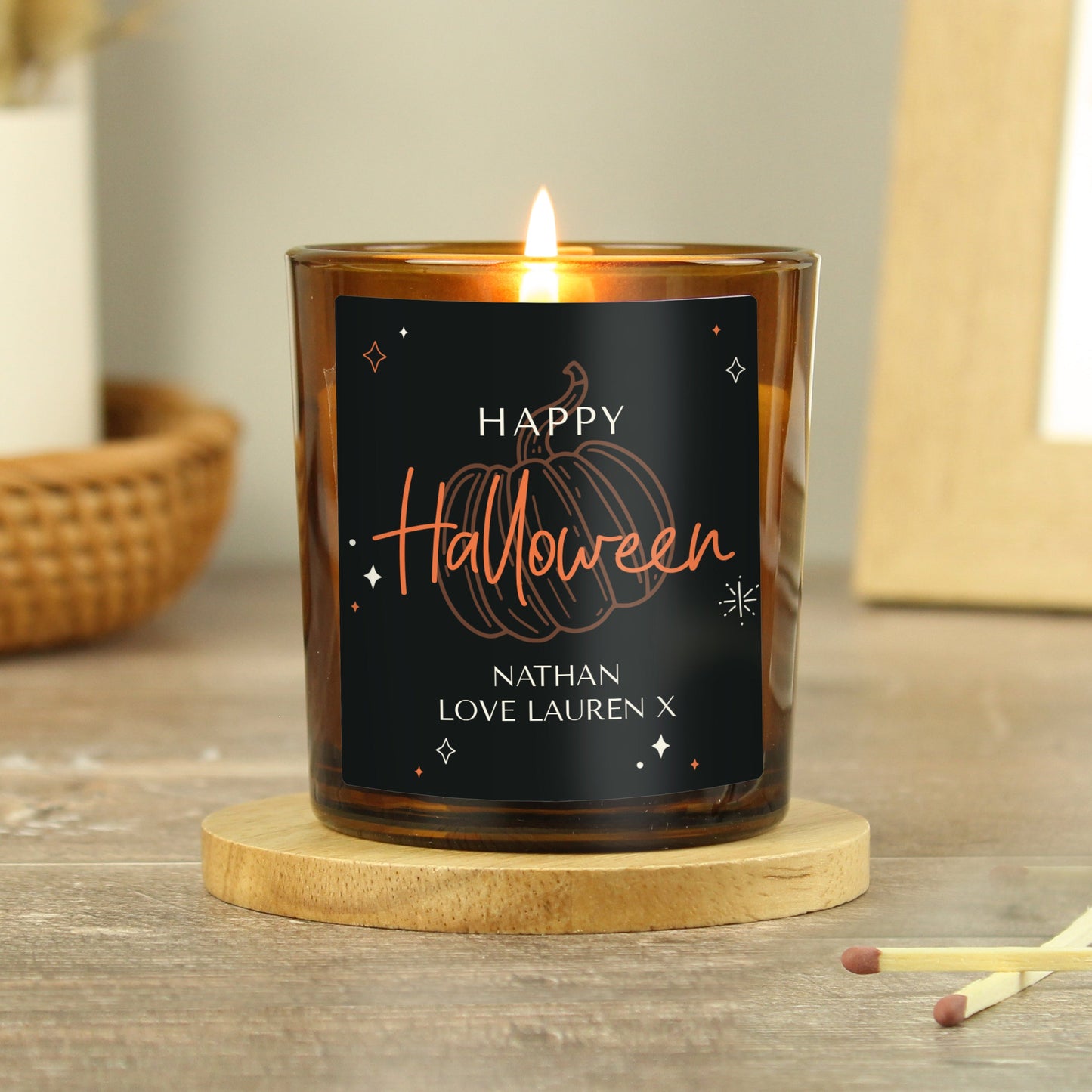 Personalised Pumpkin Amber Glass Candle Peach Bomb Fashion, Jewellery, Homeware & Gifts Candles & Reed Diffusers
