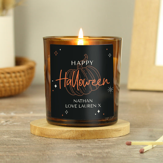 Personalised Pumpkin Amber Glass Candle Peach Bomb Fashion, Jewellery, Homeware & Gifts Candles & Reed Diffusers