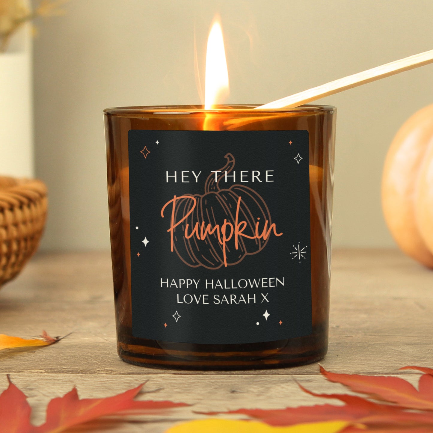 Personalised Pumpkin Amber Glass Candle Peach Bomb Fashion, Jewellery, Homeware & Gifts Candles & Reed Diffusers