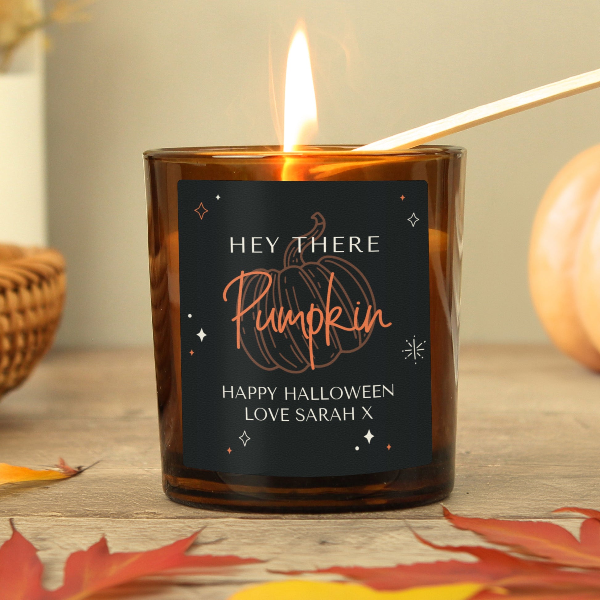 Personalised Pumpkin Amber Glass Candle Peach Bomb Fashion, Jewellery, Homeware & Gifts Candles & Reed Diffusers