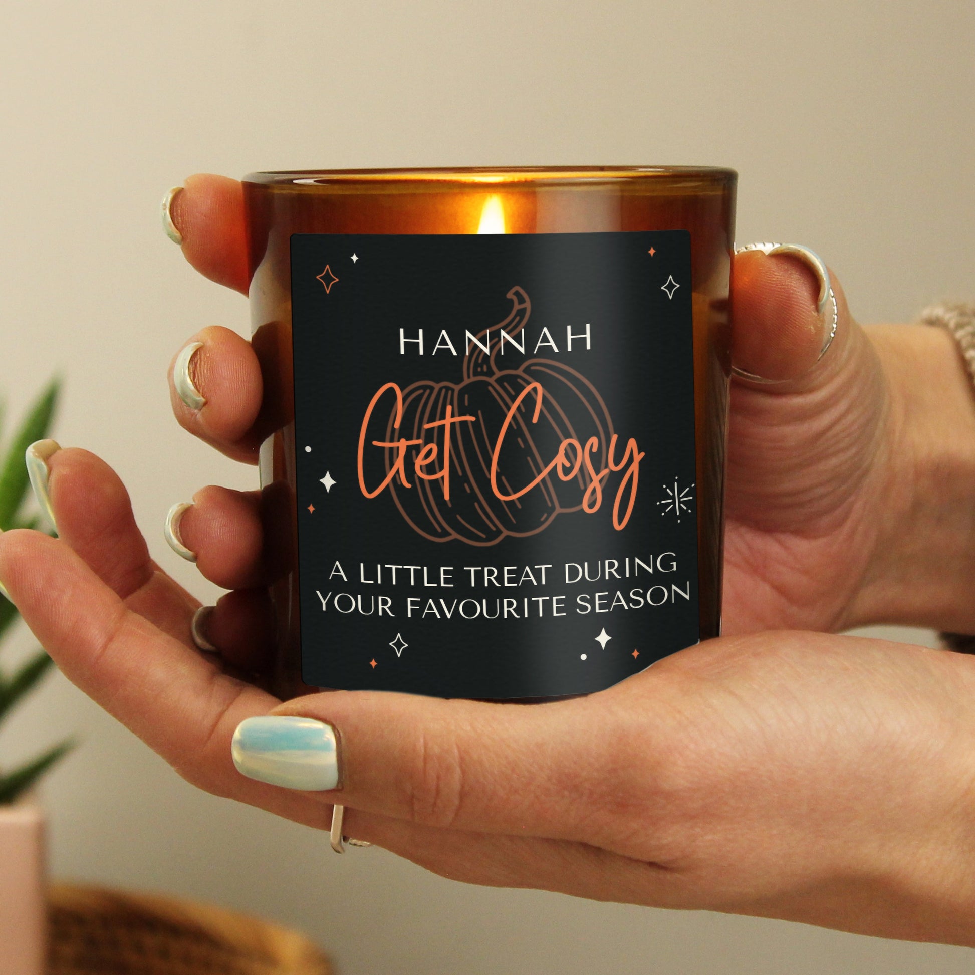 Personalised Pumpkin Amber Glass Candle Peach Bomb Fashion, Jewellery, Homeware & Gifts Candles & Reed Diffusers