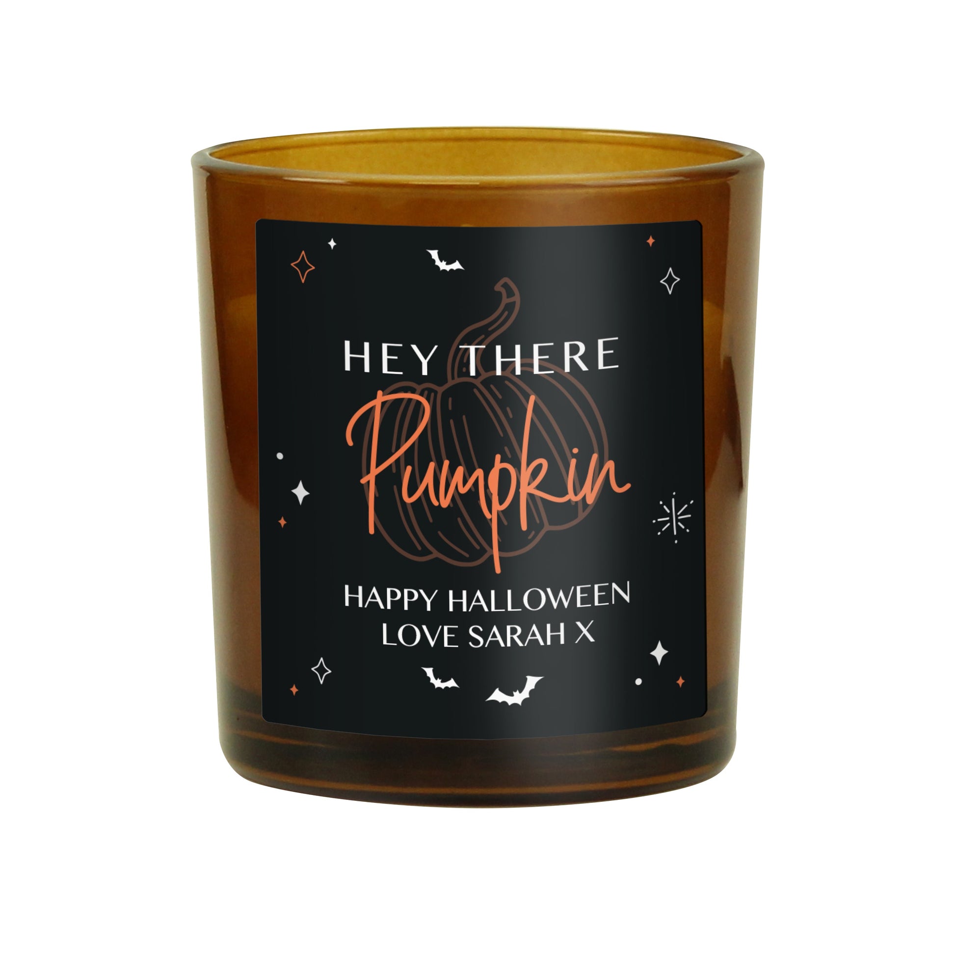 Personalised Pumpkin Amber Glass Candle Peach Bomb Fashion, Jewellery, Homeware & Gifts Candles & Reed Diffusers