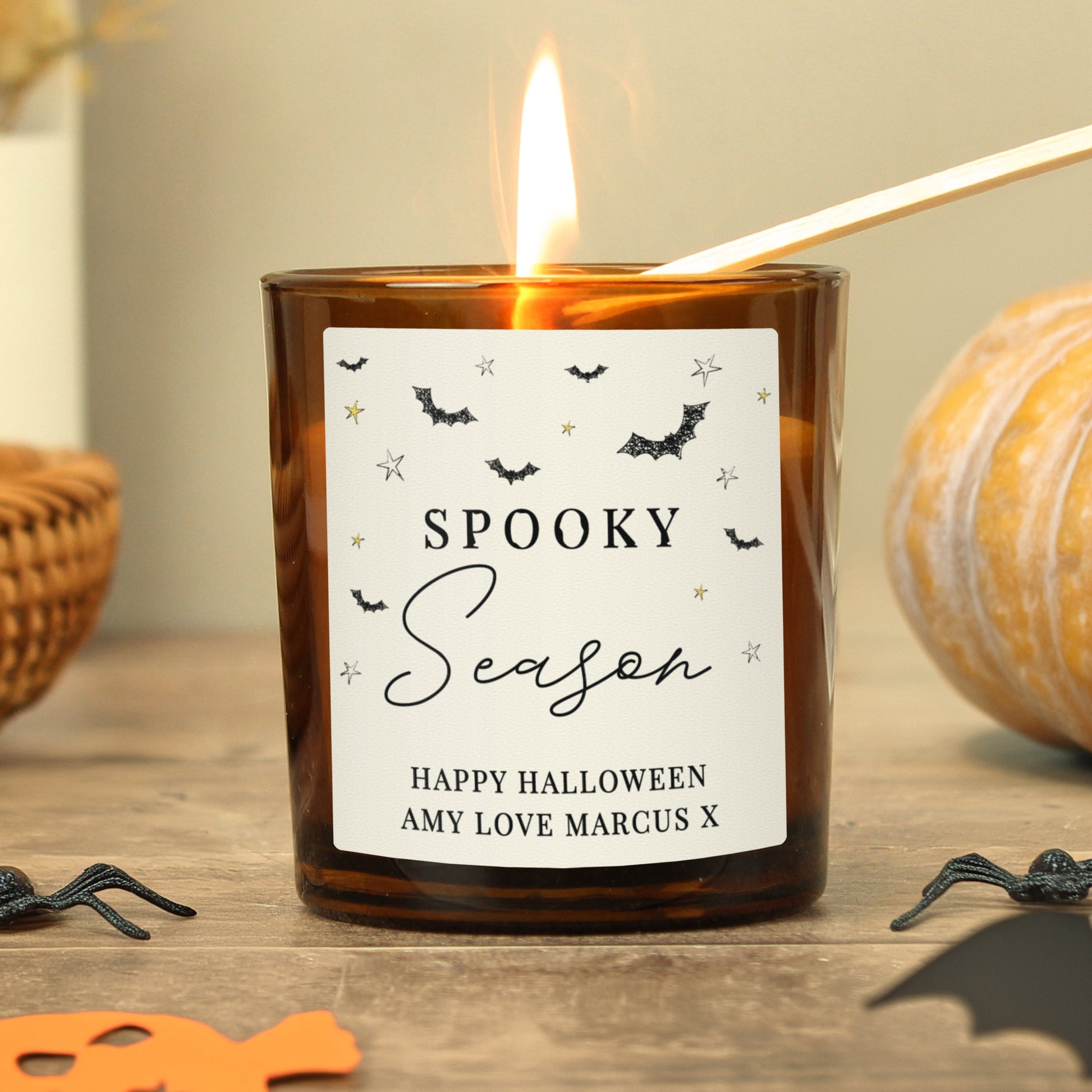Personalised Spooky Amber Glass Candle Peach Bomb Fashion, Jewellery, Homeware & Gifts Candles & Reed Diffusers