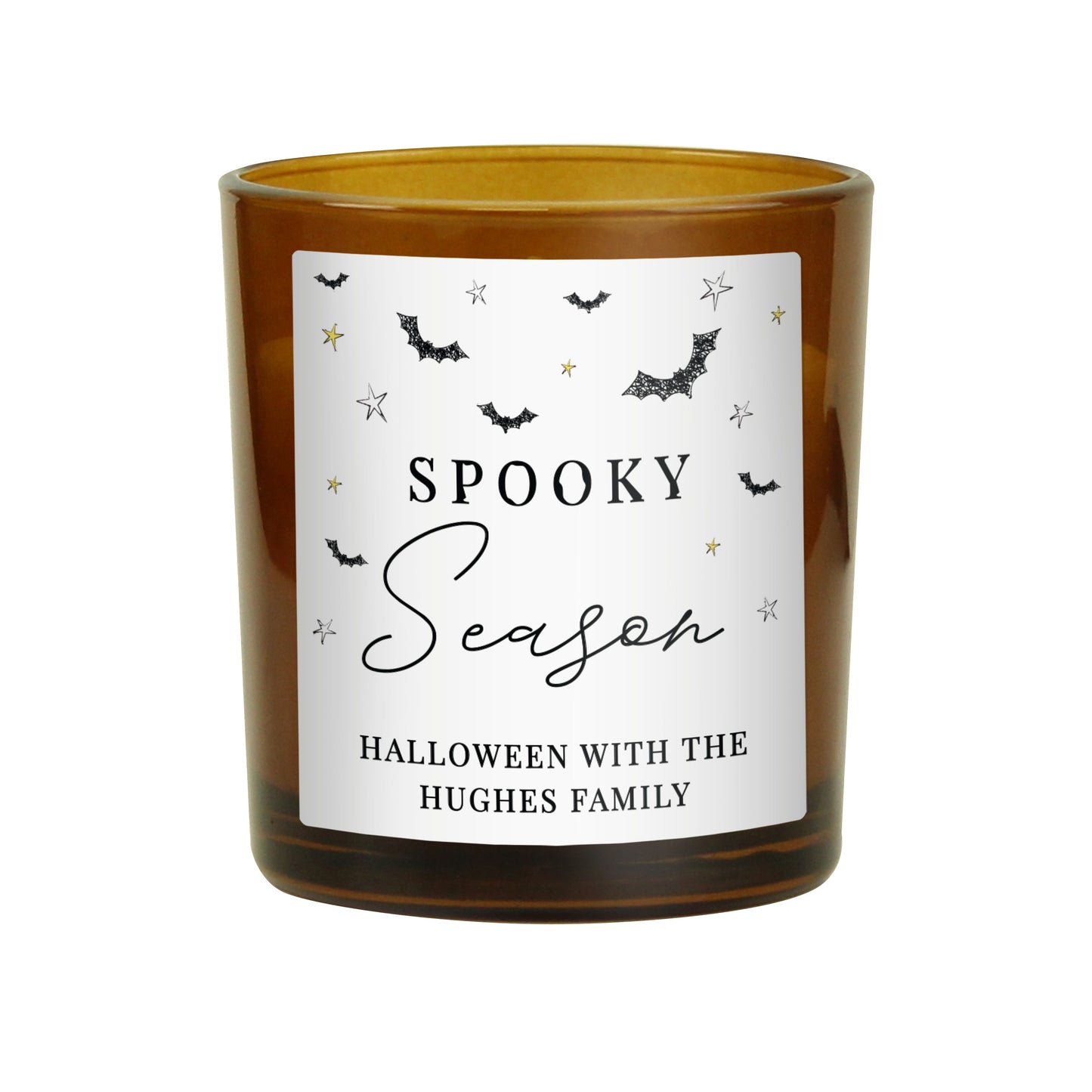 Personalised Spooky Amber Glass Candle Peach Bomb Fashion, Jewellery, Homeware & Gifts Candles & Reed Diffusers