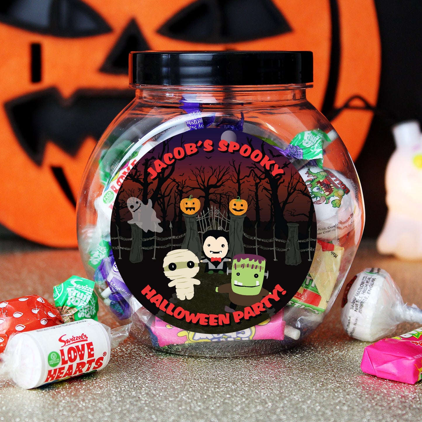 Personalised Halloween Characters Sweet Jar Peach Bomb Fashion, Jewellery, Homeware & Gifts Confectionery