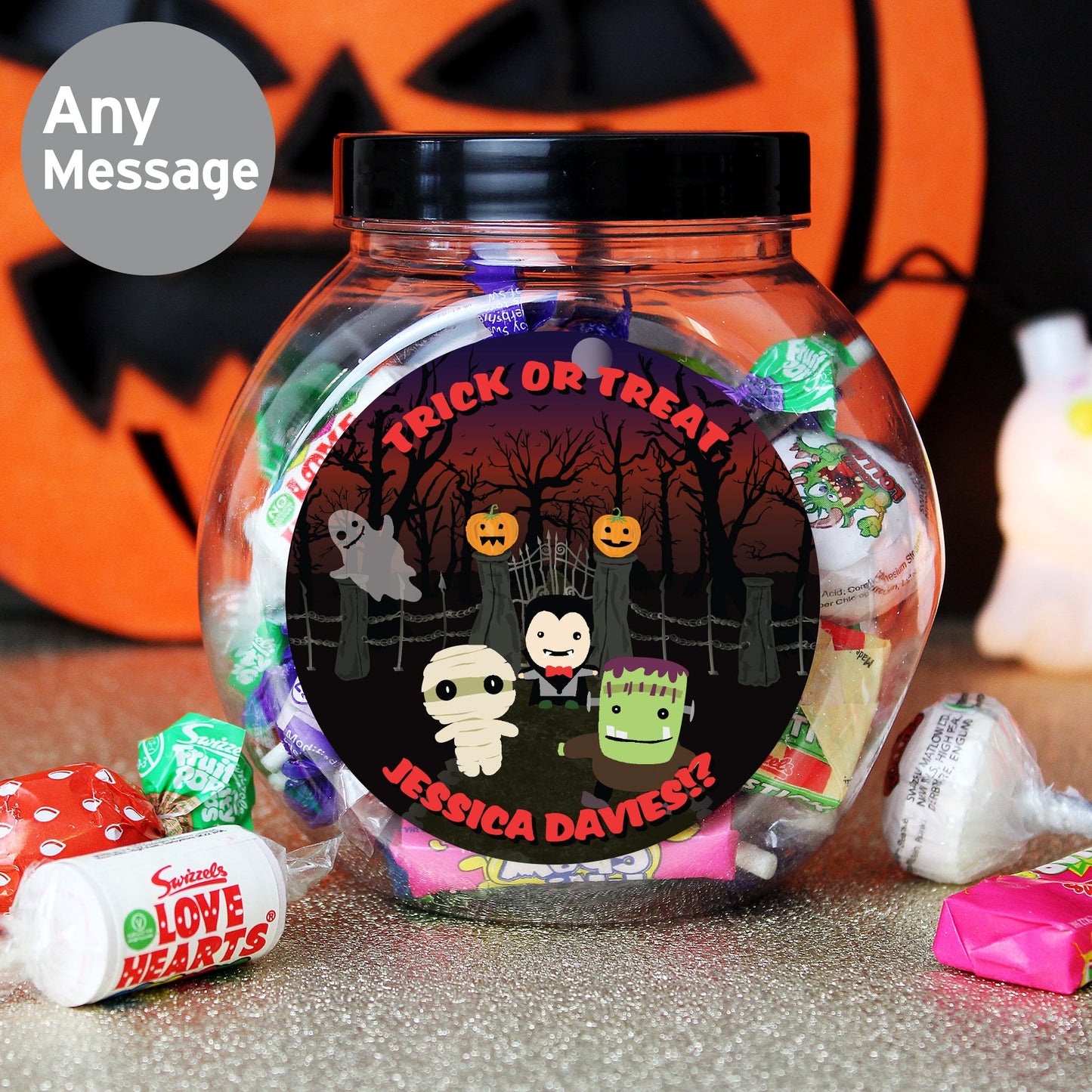 Personalised Halloween Characters Sweet Jar Peach Bomb Fashion, Jewellery, Homeware & Gifts Confectionery