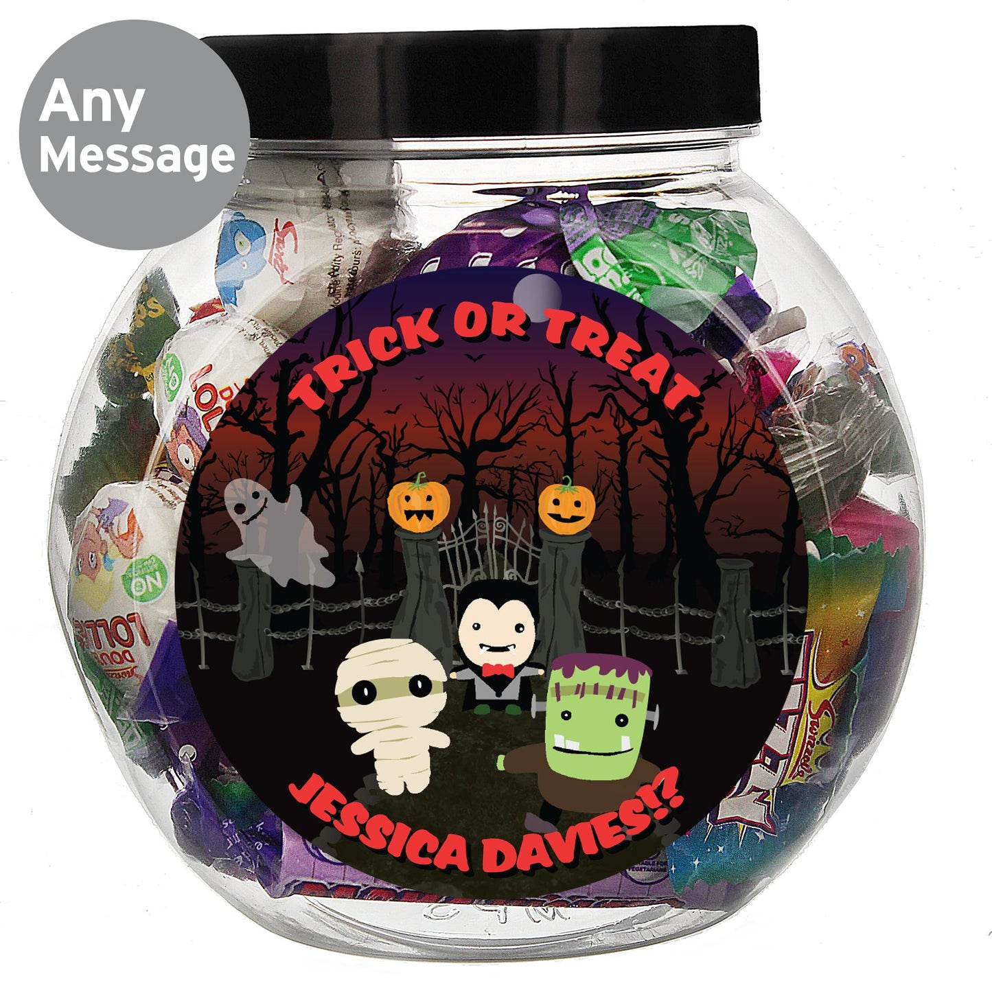 Personalised Halloween Characters Sweet Jar Peach Bomb Fashion, Jewellery, Homeware & Gifts Confectionery