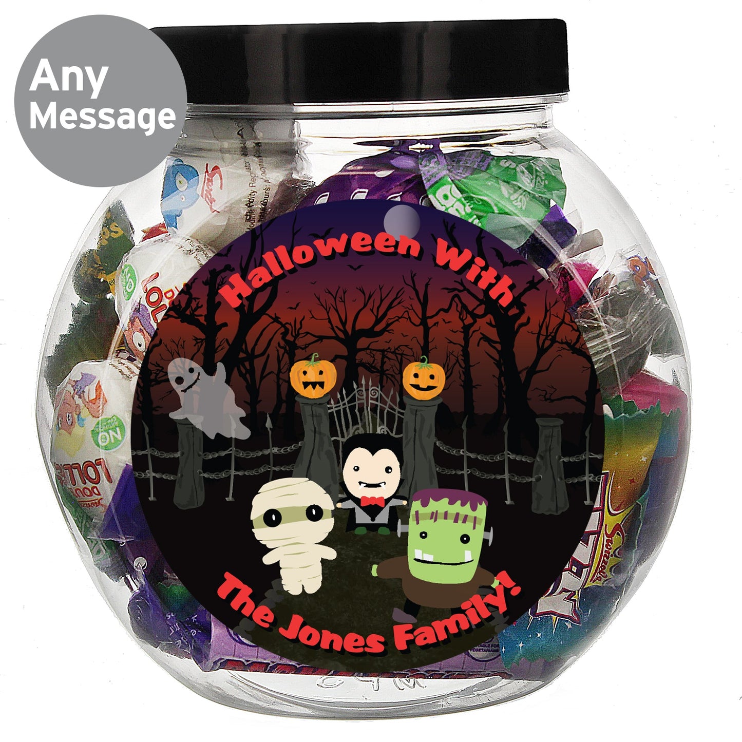 Personalised Halloween Characters Sweet Jar Peach Bomb Fashion, Jewellery, Homeware & Gifts Confectionery