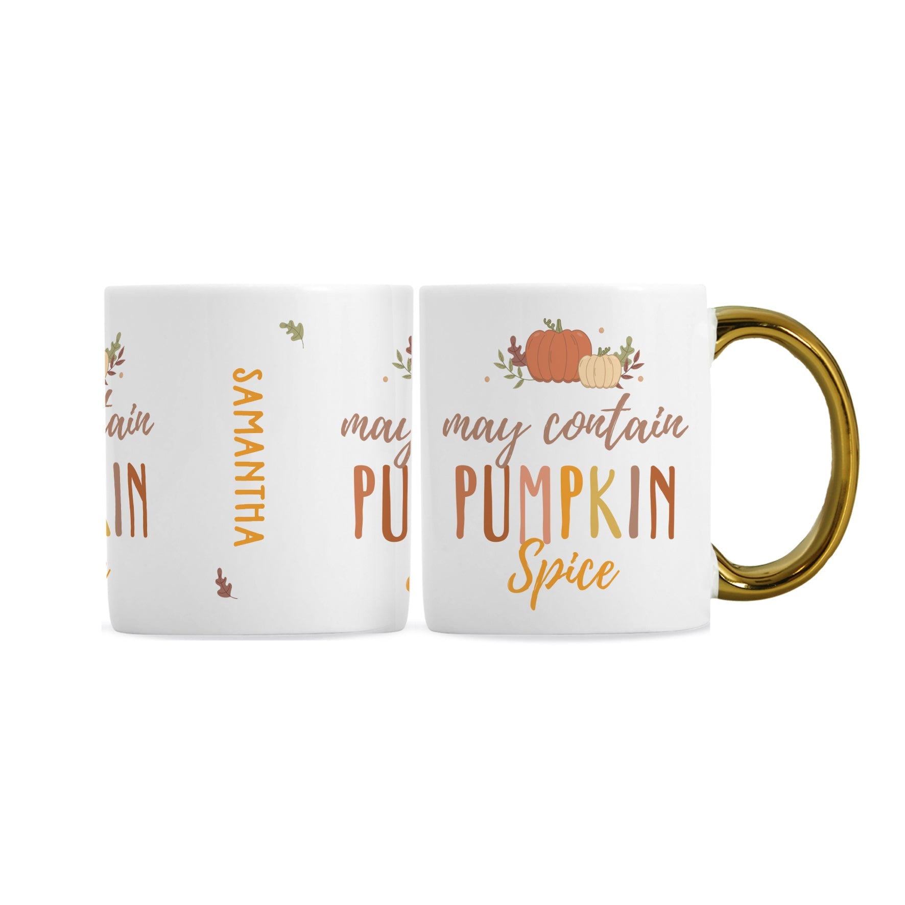 Personalised Pumpkin Spice Gold Handle Mug Peach Bomb Fashion, Jewellery, Homeware & Gifts Mugs