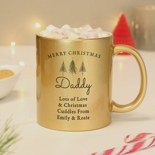 Personalised Christmas Tree Gold Glitter Mug Peach Bomb Fashion, Jewellery, Homeware & Gifts Mugs